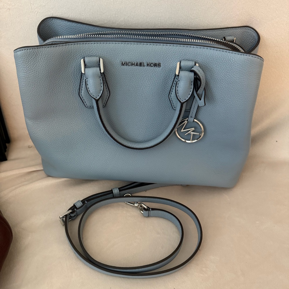Michael Kors Light Blue Leather Satchel with Logo Charm - Picture 2 of 5